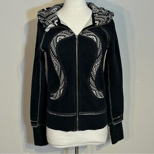 lululemon athletica Black Zip Utility Jacket with Patterned Hood Trim